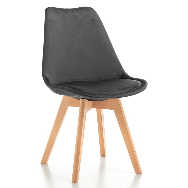 Scaun tapizat DUBLIN, New Home, gri, 82x50x54cm, stil scandinav, picioare din lemn de fag