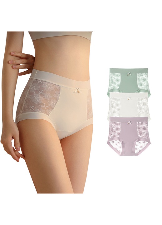 Set de 3 chiloti dama dantela, Talie inalta, Multicolor