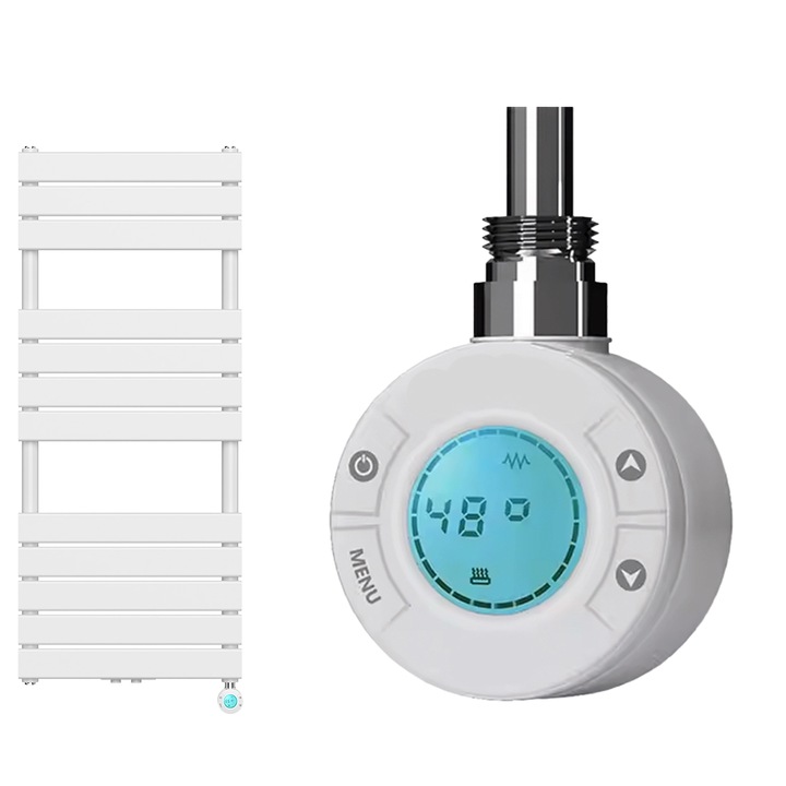 Calorifer electric cu termostat digital LCD din otel, programare saptamanala, Timer, Portprosop, 120x50 cm, Alb, Nadir