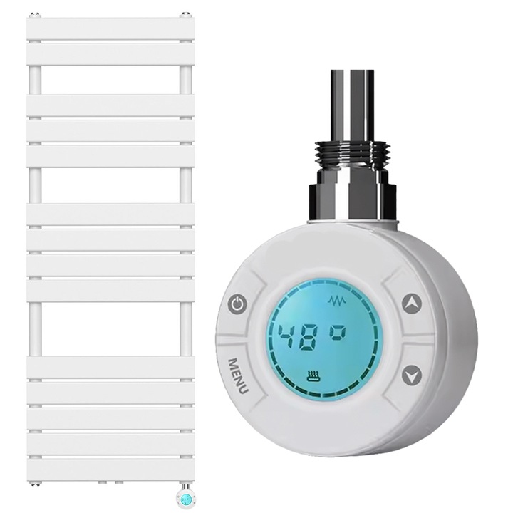 Calorifer electric cu termostat digital LCD din otel, programare saptamanala, Timer, Portprosop, 140x50 cm, Alb, Nadir