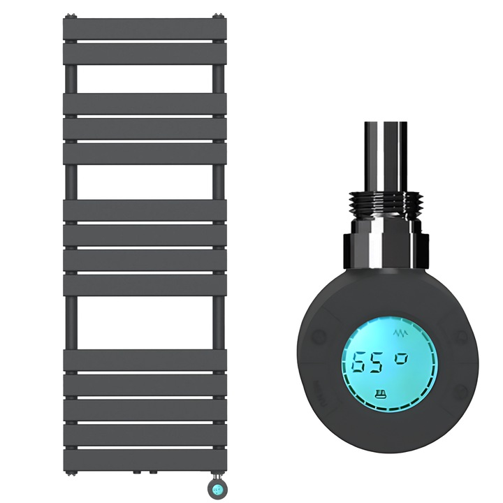 Calorifer electric cu termostat digital LCD din otel, programare saptamanala, Timer, Portprosop, 140x50 cm, Antracit, Nadir