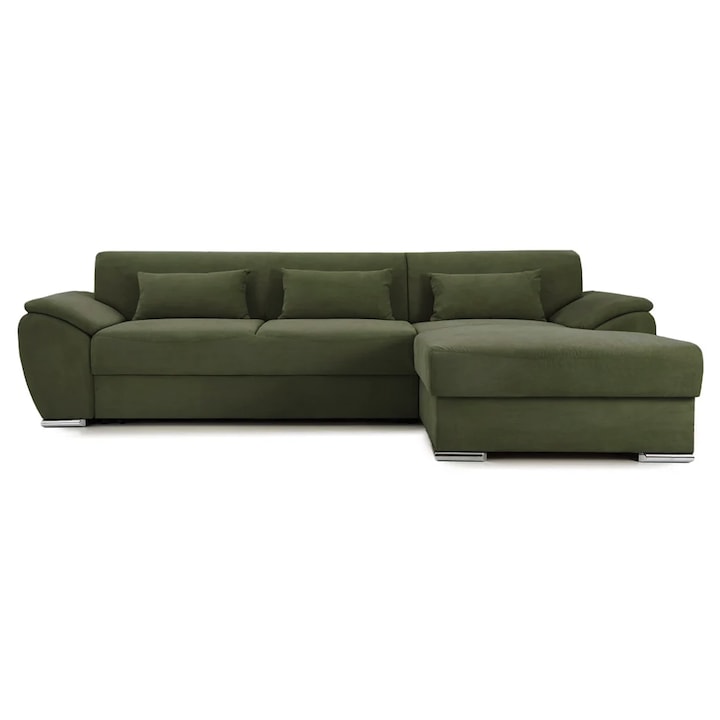 Coltar Extensibil PICASSO, Dreapta, cu lada de depozitare, 300x170x80 cm, Verde - Enjoy