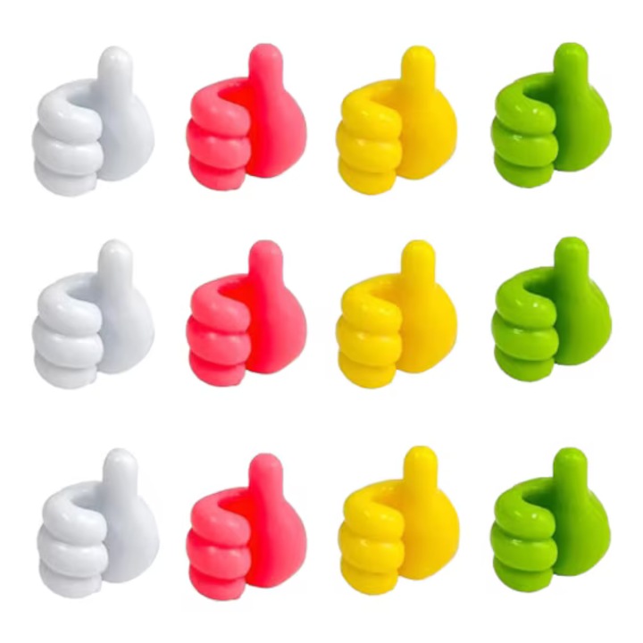 Set 12 cleme autoadezive pentru cabluri, 2.2 x 2.2 x 3 cm, silicon, multicolor
