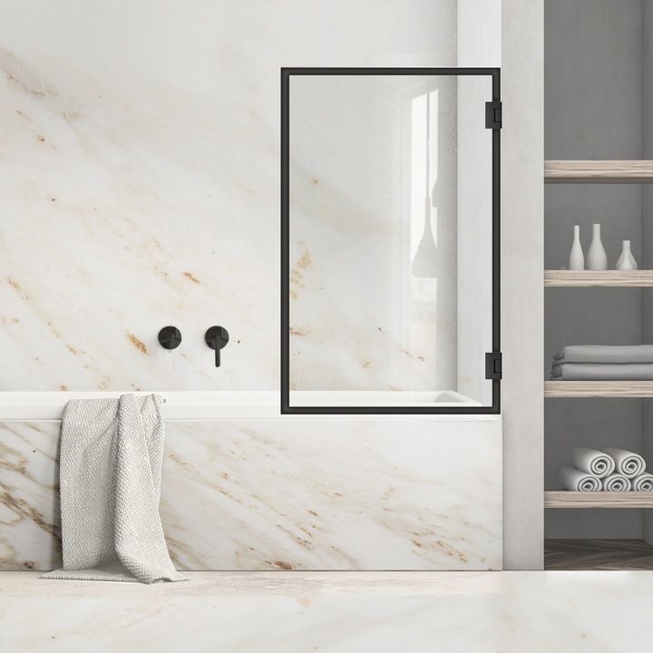 Paravan cada Ravana ® Mobil Black, model Frame negru, feronerie full inox negru mat, sticla clara, securizata, 70x140 cm