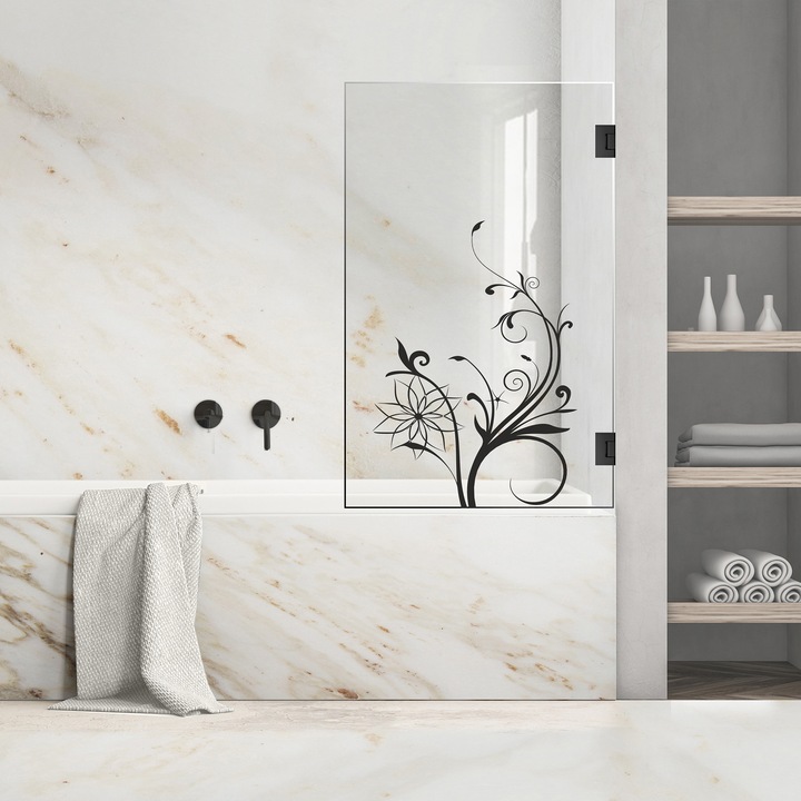 Paravan cada Ravana ® Mobil Black, model Yin negru, feronerie full inox negru mat, sticla clara, securizata, 70x140 cm