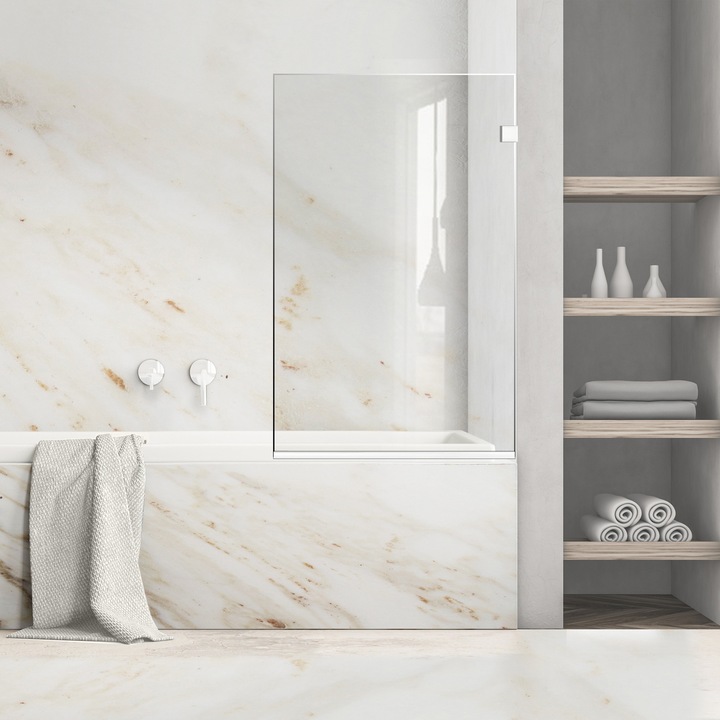 Paravan cada Ravana ® Elegance White, feronerie alba, sticla clara, securizata, 70x140 cm