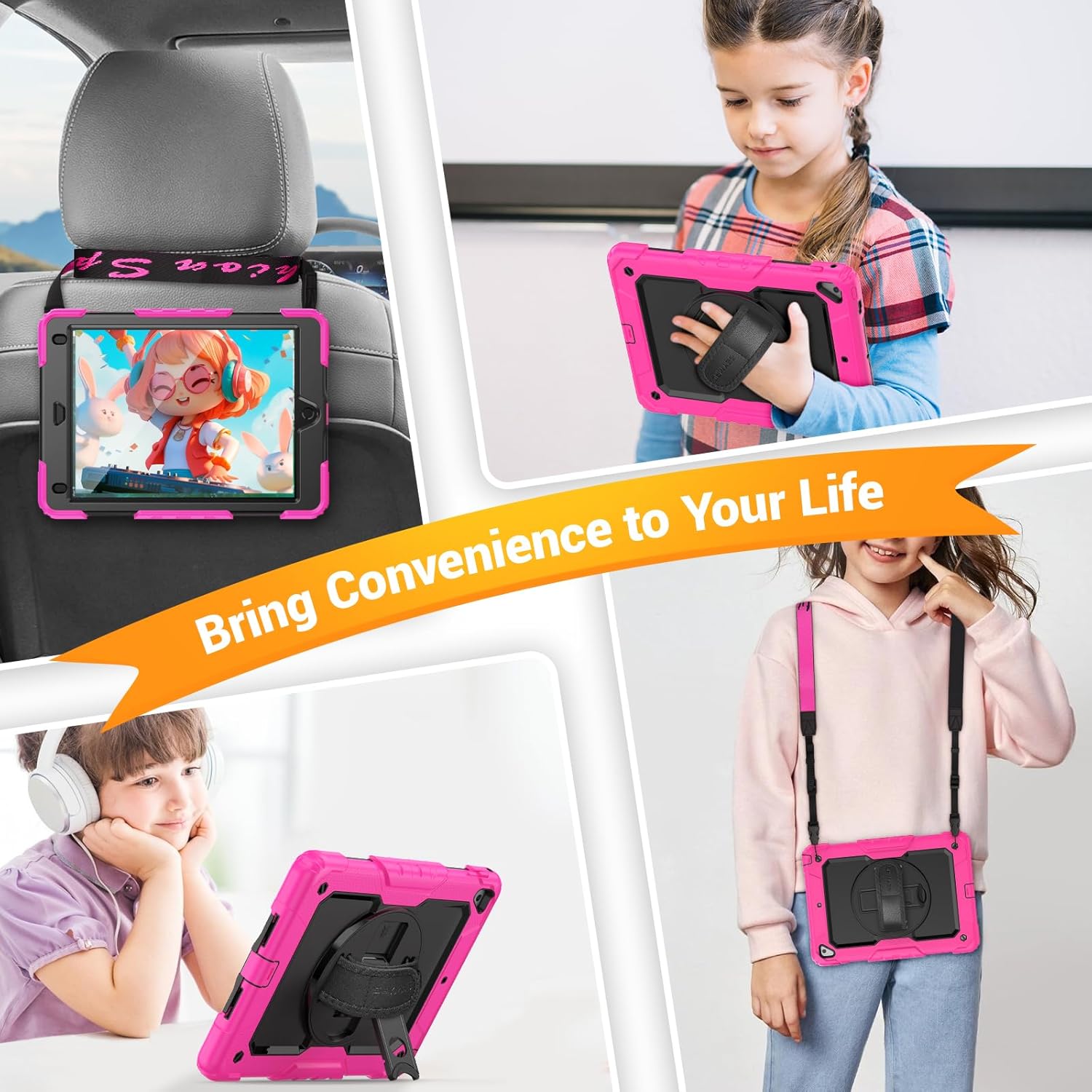 Husa Sigloo 3-in-1 pentru iPad 9.7” / iPad Pro 9.7” (2017/2018) – Protectie Completa, Suport Rotativ, Curea Reglabila, Roz + Negru