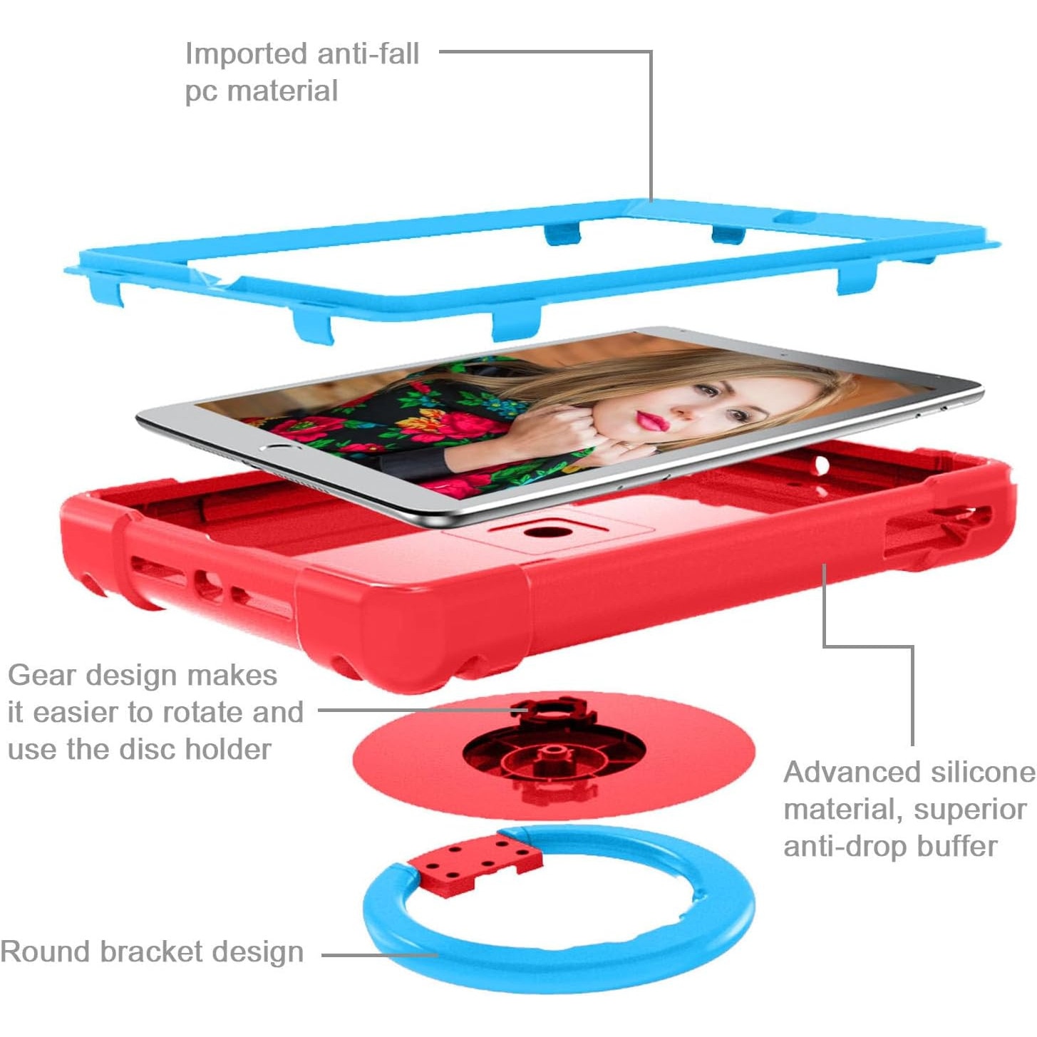 Husa Sigloo pentru iPad 9.7", Compatibila iPad 6 (2018), iPad 5 (2017), iPad Air & Air 2, cu Suport Rotativ, Protectie Antisoc, Rosu