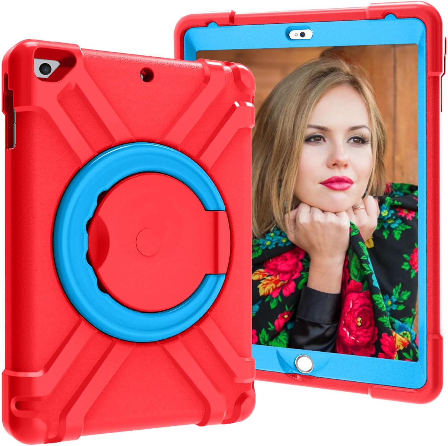Husa Sigloo pentru iPad 9.7", Compatibila iPad 6 (2018), iPad 5 (2017), iPad Air & Air 2, cu Suport Rotativ, Protectie Antisoc, Rosu