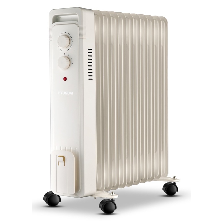 Calorifer electric cu ulei HYUNDAI, model HYH 1125 R, 2500 W, 11 elementi, 3 trepte de putere, Termostat reglabil, Protectie la supraincalzire si rasturnare, Alb emailat