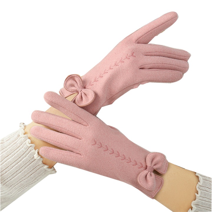 Manusi dama RDWESZOD, catifea, roz, 23x8.5cm, touchscreen, calduroase