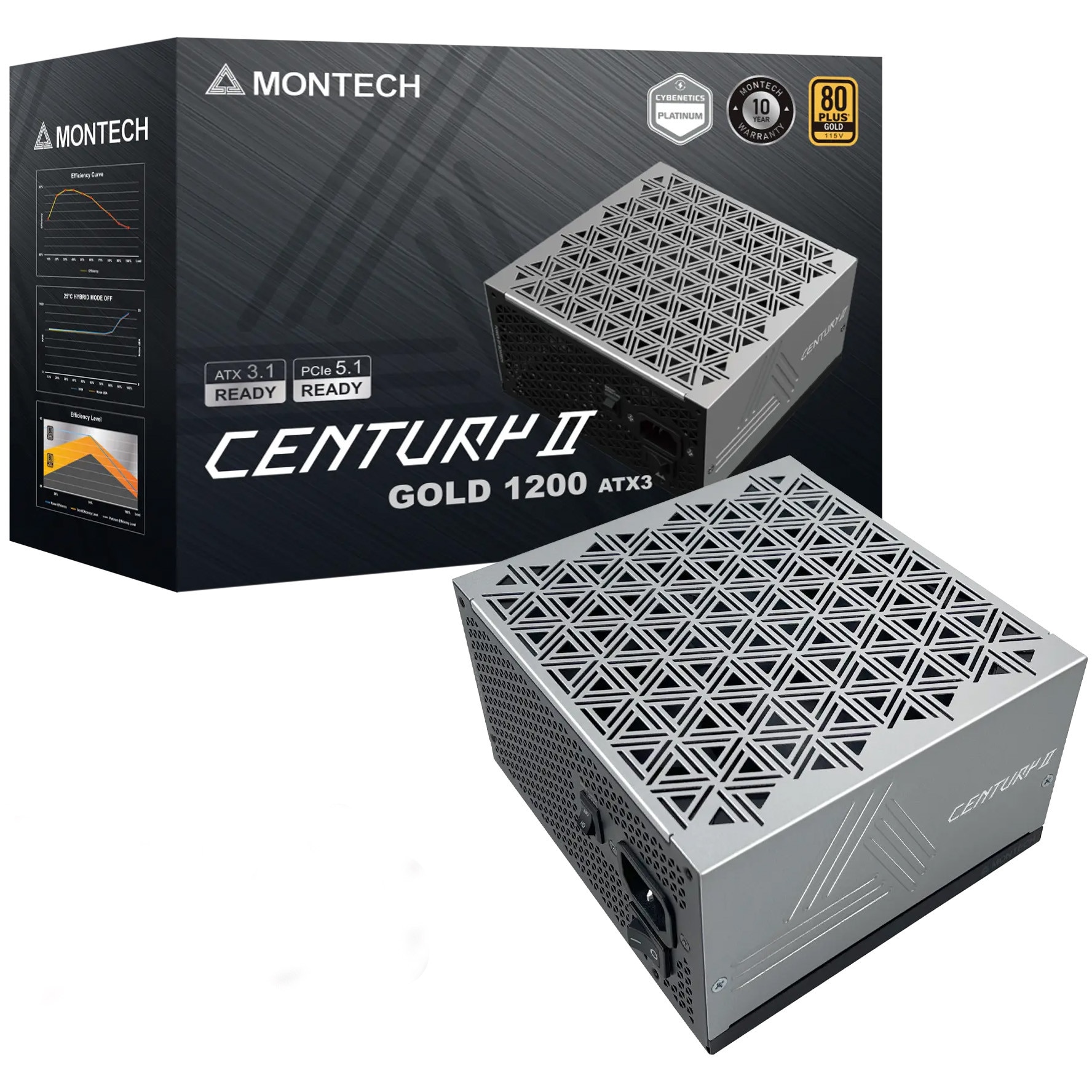 Sursa Montech Century II 1200W, 80 Plus Gold, ATX 3.1, Full Modulara, Negru