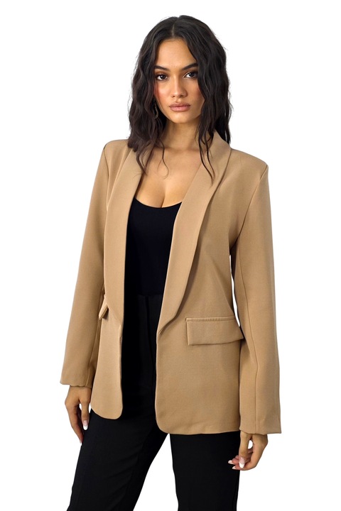 Sacou lung de zi Isotta cu clapete decorative, BEJ, Marimea L, FashionForYou