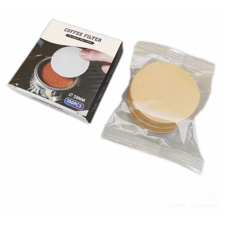 Filtre de cafea din hartie naturala, 100 bucati, 58mm, cu lingura de amestecat