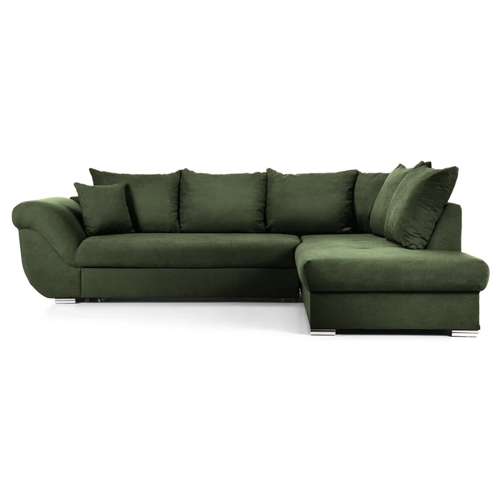 Coltar Extensibil SANTOS, Dreapta, extensie tip sertar, 295x215x80 cm, Verde - Enjoy