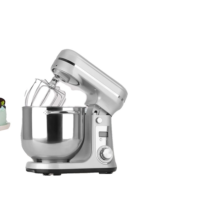 Mixer de bucatarie, 6 viteze, 1200W, capacitate 6L, argintiu, set accesorii