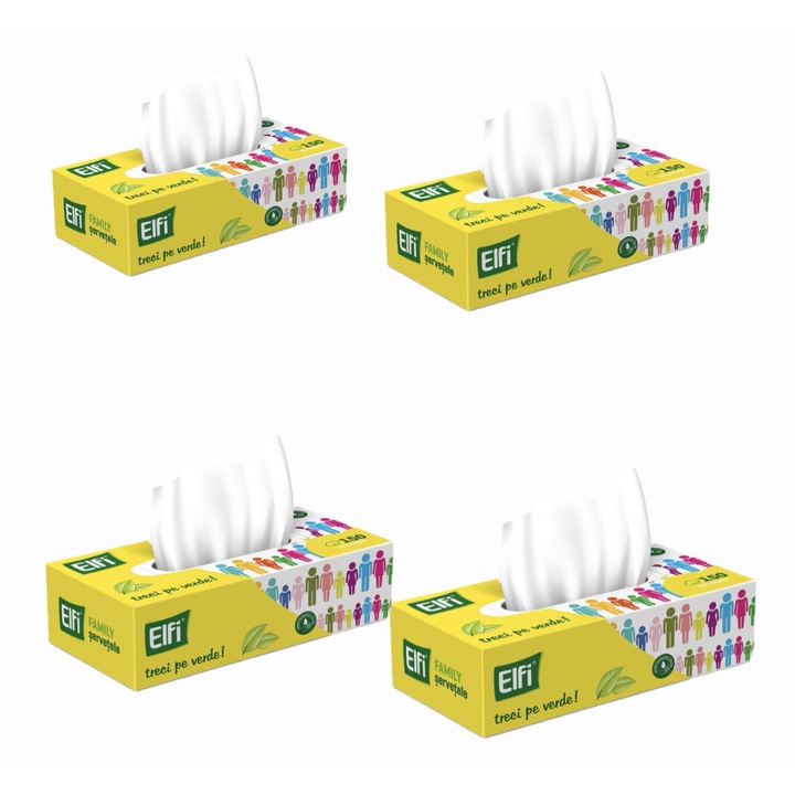 Set 4 Pechete Servetele uscate, Elfi, Family, 4x150 bucati, delicate cu pielea