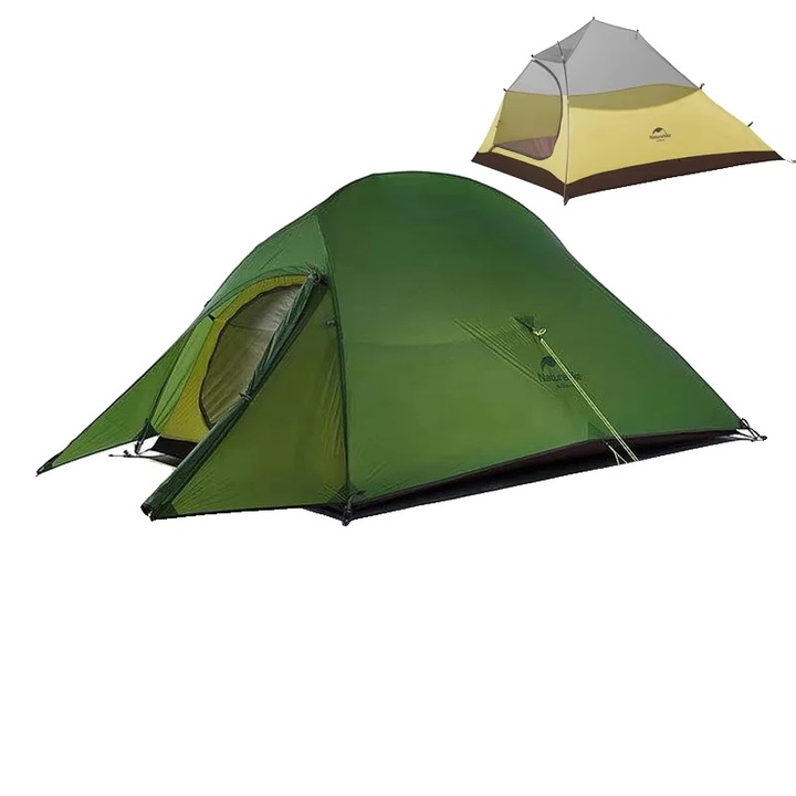 Cort camping, design ultrausor, impermeabil, 270x120cm, pentru 2 persoane, 20D Forest