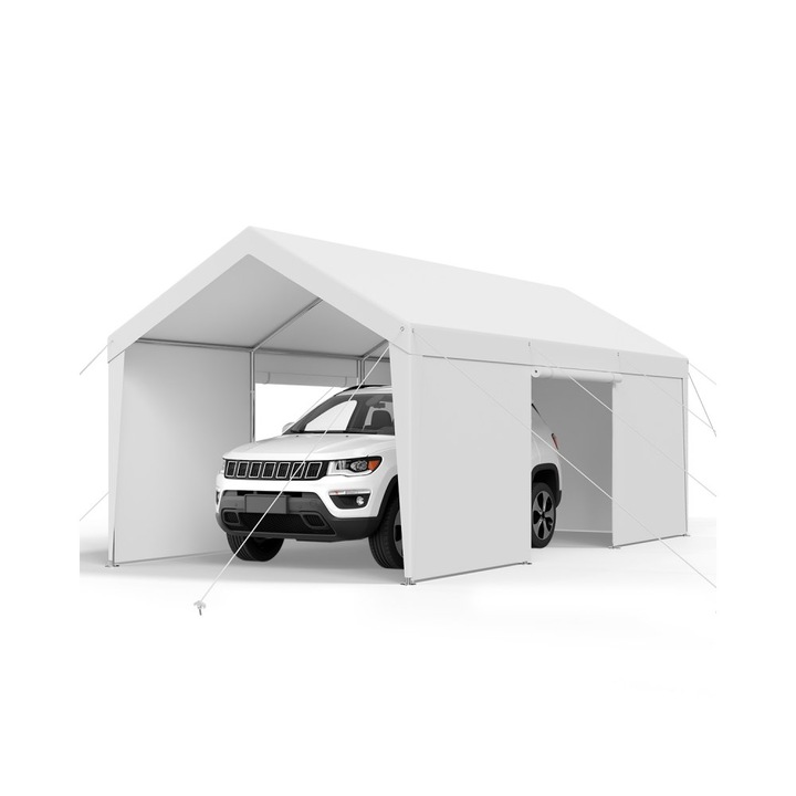 Copertina Auto, Model 3 x 6 m, Material PE Impermeabil, cu Pereti Laterali, Culoare Alba