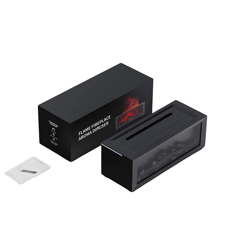 Párásító, láng effektus, illóolaj diffúzor, fekete, 150ml