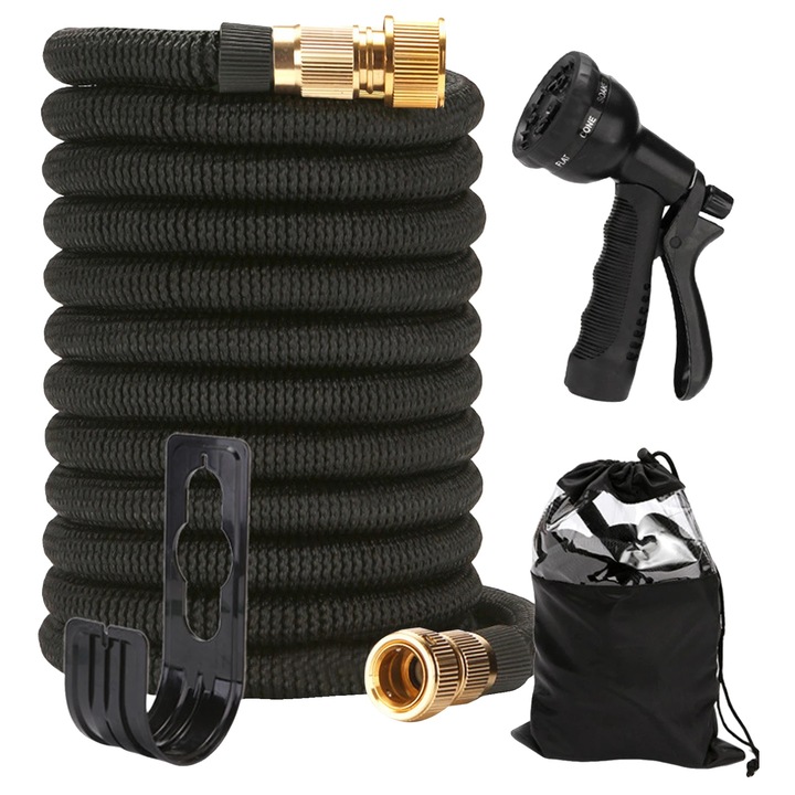 Kihúzható kerti tömlő, 30m, 8 vízsugár mód, fekete