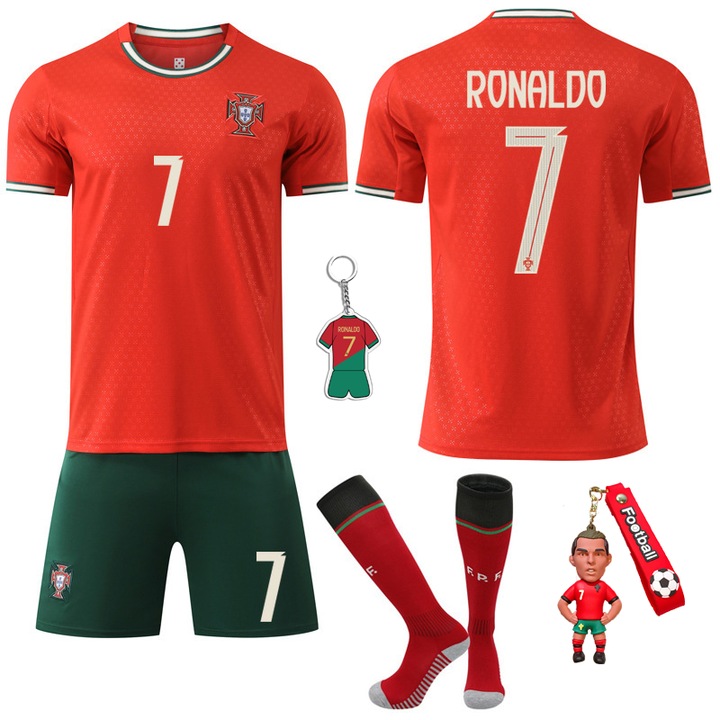 bibubibu®Детска футболна фланелка на Кристиано Роналдо с номер 7#, с безплатни подаръци, полиестерен материал, червена, подходяща за, Червен