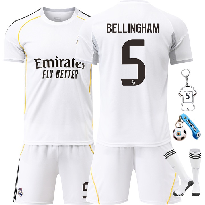 bibubibu® Детски футболен екип Bellingham 5#, с малки подаръци, полиестерен материал, бял, подходящ за, Бял