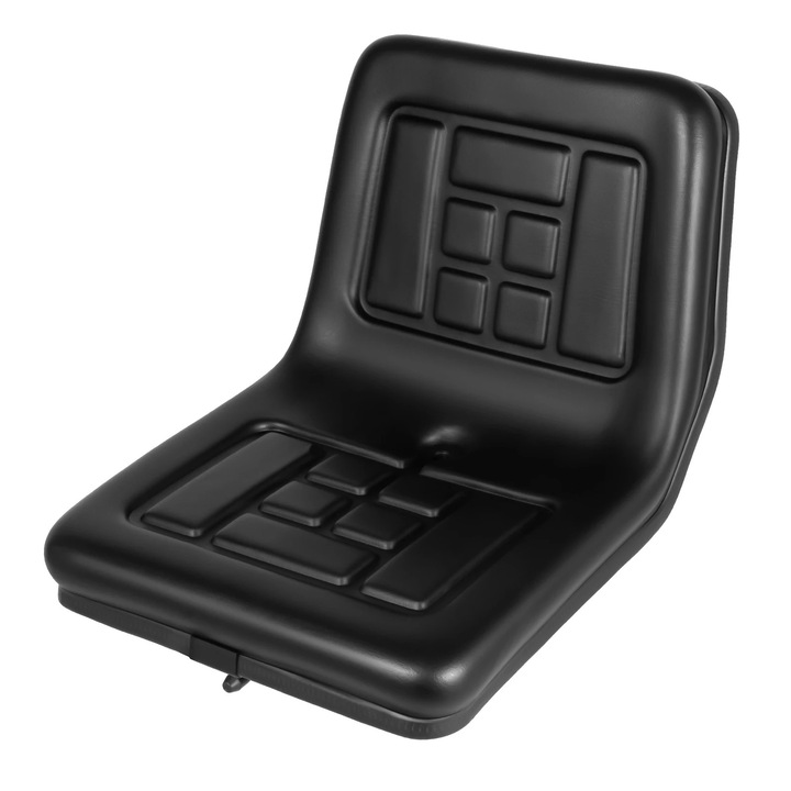 Scaun universal pentru tractor, Scaun sofer utilaje agricole, Spatar reglabil, Piele PVC, Sarcina 100 kg, Reglaj glisant 15 cm, Prindere cu gauri multiple, Negru