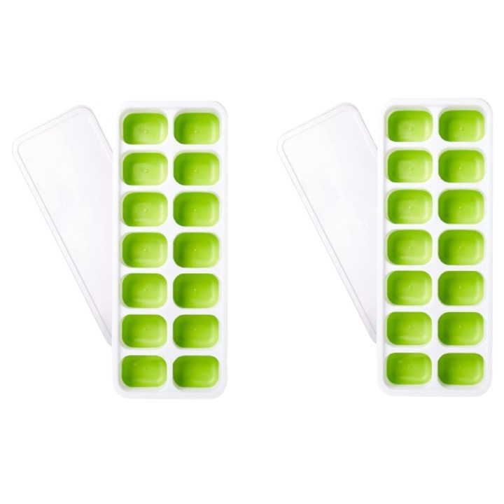 Set 2 tavi pentru cuburi de gheata iFancy, 25 x 10 x 3 cm, polipropilena, alb, verde