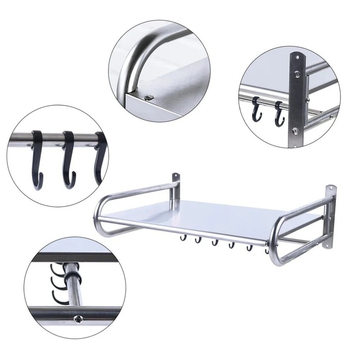 Стойка за микровълнова фурна, неръждаема стомана, за стенен монтаж, сребрист