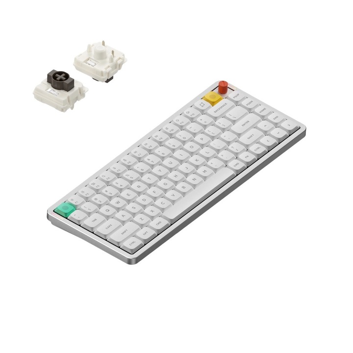 Безжична механична клавиатура NuPhy Air75 V3 Hot Swappable, 84 клавиша, 75% персонализиран нископрофилен, RGB LED, Gasket Mounted, Bluetooth/2.4GHz/USB-C, Brown nano суич, Бял