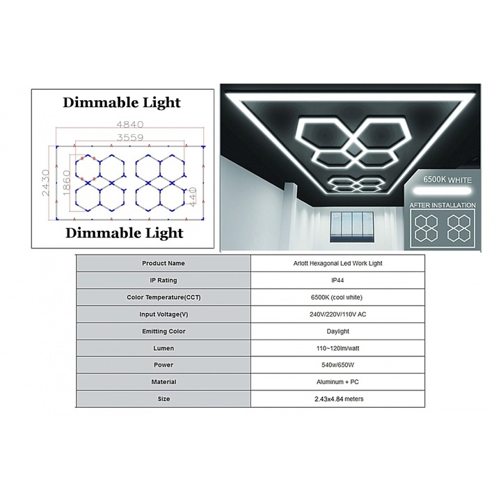 Sistem de Iluminare Plafon Hexagon / HoneyComb 3.56 x 1.86 m Lumina Ajustabila