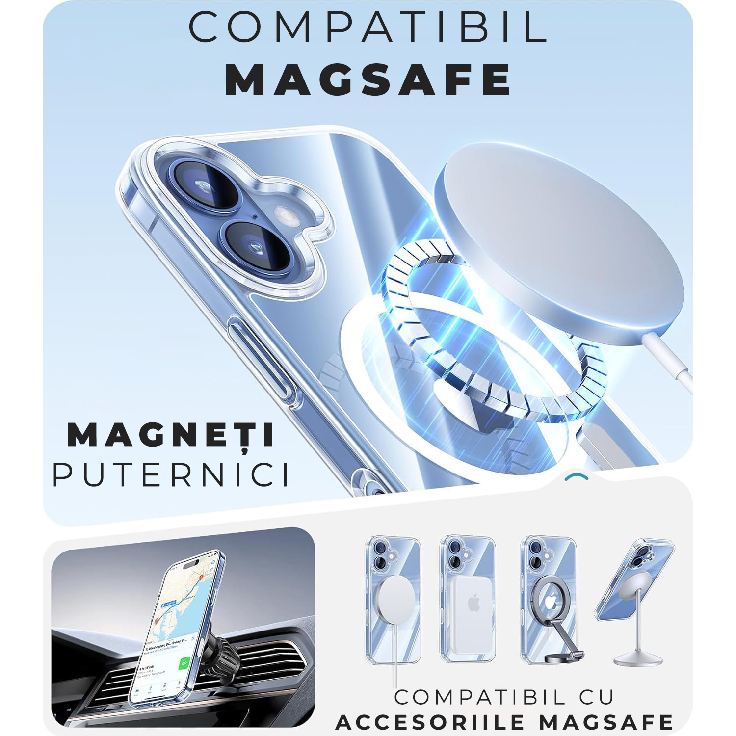 Husa pentru iPhone 17 MagSafe, Clear Case, Daden®, Atasare Magnetica, Antisoc, Calitate Premium, Transparent