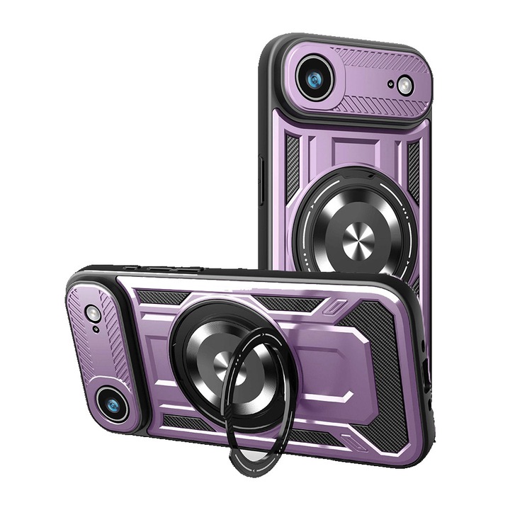 Husa pentru Apple iPhone 17 Air, ShadowGrid Armor, Incarcare MagSafe, Textura Anti-Alunecare, Structura Multi-Strat, Margini Ridicate, Decupaje Precise, Inel Magnetic, Protectie Camera, Stand Integrat, Anti-Soc, Mov