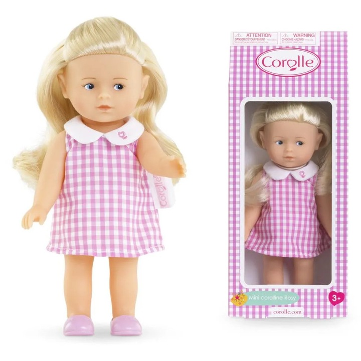 Mini baba Corolline Rosy rózsaszín ruhával, 20 cm