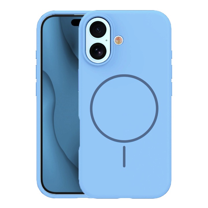 Калъф VelvetMag с микрофибър съвместим с Apple 17, безжично зареждане, от силикон, защита от изпускане, уникален стилен дизайн, светлосин