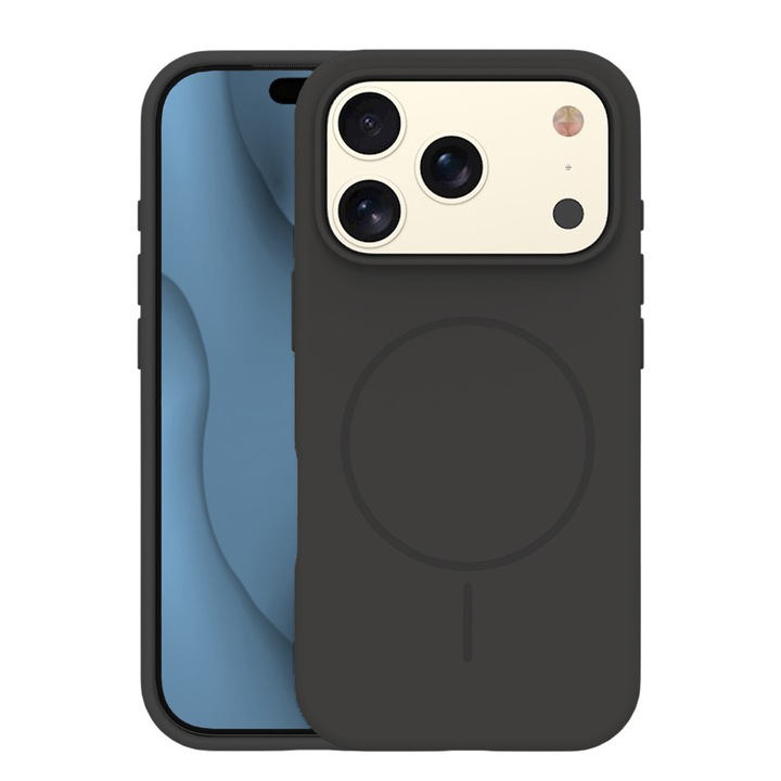 VelvetMag tok mikroszálas belsővel Apple iPhone 17 Pro Max-hoz, vezeték nélküli töltés, szilikon, leesés elleni védelem, MagSafe-kompatibilis, egyedi, stílusos design, fekete