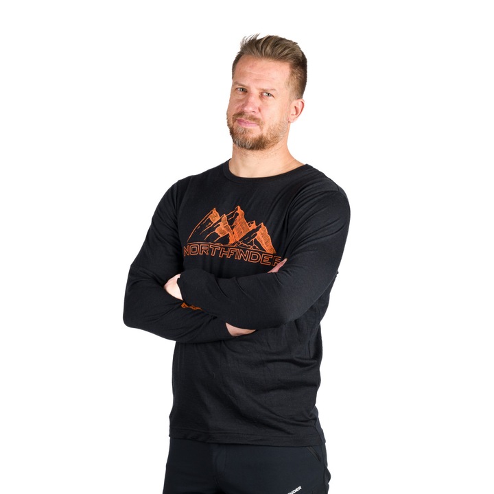 Ferfi merinoi gyapju pulover Erneszt, Fekete