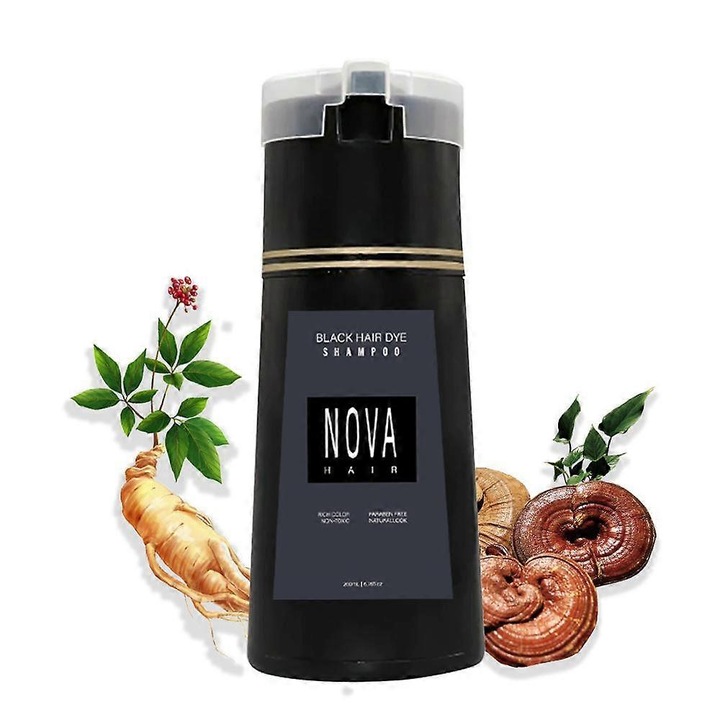 Боядисващ шампоан за коса Nova Hair, черен нюанс, веган формула, 250 мл