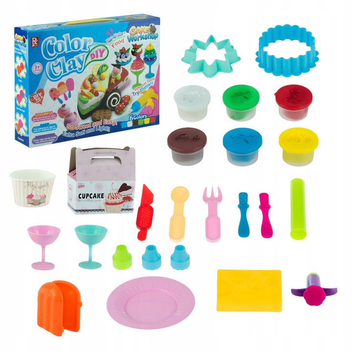 Set Plastilina Cu Accesorii, Non-To x ic, Varsta 3+, Accesorii Colorate Pentru Modelare, Posibilitate De Modelare Imediat Dupa Scoaterea Din Recipient, 30 x 22 x 6 cm, Multicolor, 25 Elemente