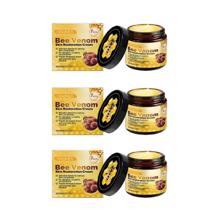 Set 3 Creme de restaurare a pielii, Houkea, Venin de albine, Hidratanta, Pentru fata si corp