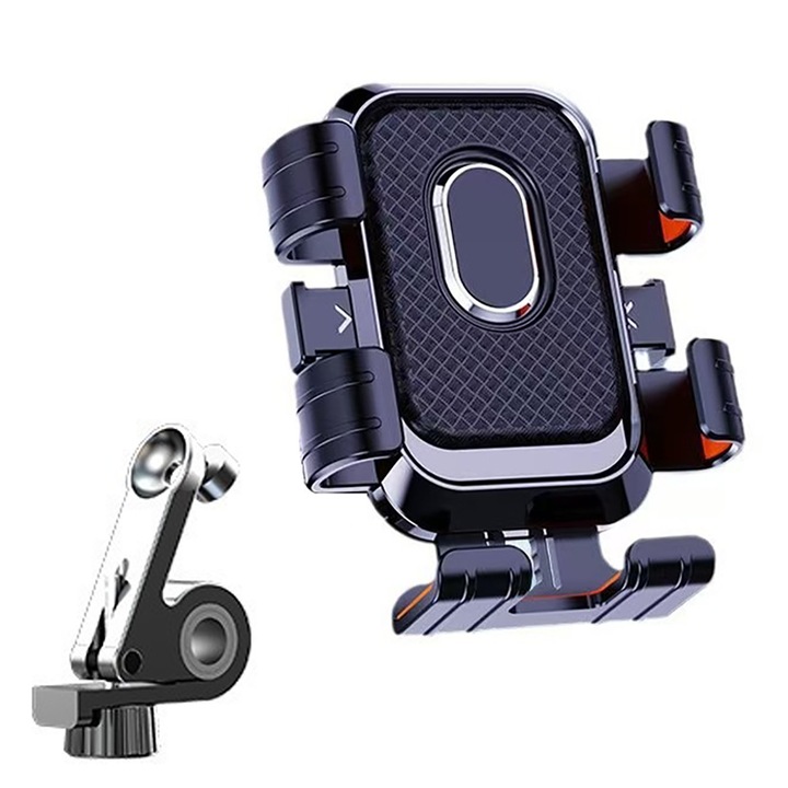 Suport telefon pentru bicicleta/motocicleta DUAIU, Reglare la 360°, Brate de prindere si baza puternice, 4.7-7.1 inch, Negru