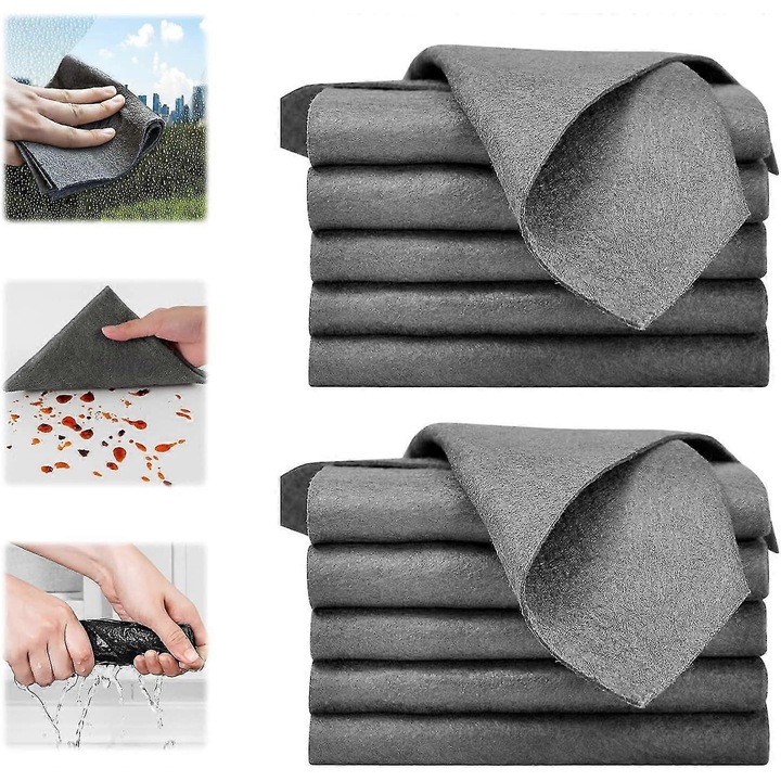 Set de 10 lavete din microfibra pentru curatarea sticlei, absorbante, fara urme, 30x30cm