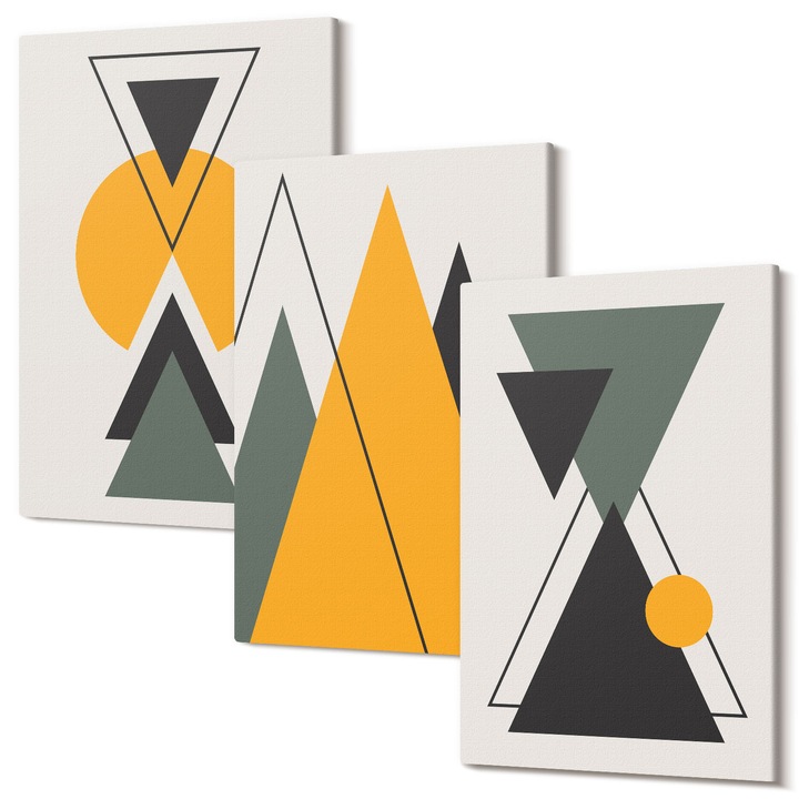Set Tablou 3 Piese Triptic, Wallfluent, Forme geometrice abstracte, 3 piese, 3x20x30 cm, Decorativ, Modern, 040030010470000286952