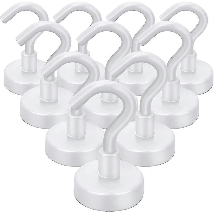 Set de carlige magnetice, 22lbs, alb, 10 bucati