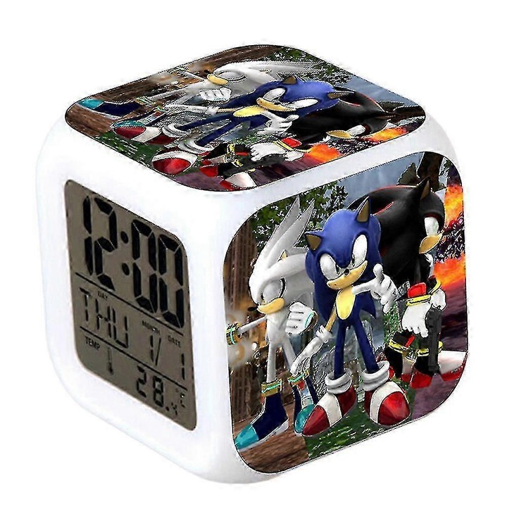Digitális ébresztőóra Sonic, 7 szín, kocka alakú, 8x8x8 cm, gyerekeknek, irodai dekoráció