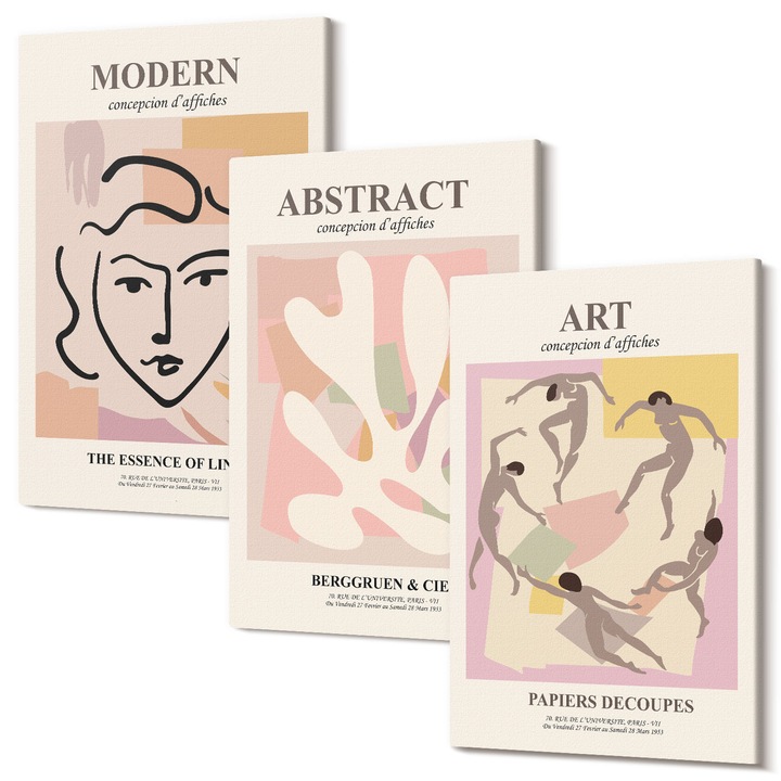 Set Tablouri Canvas decor interior, Wallfluent, Portrete elegante in pasteluri, 3 piese, 3x20x30 cm, Decorativ, Modern, 040030010470000286968