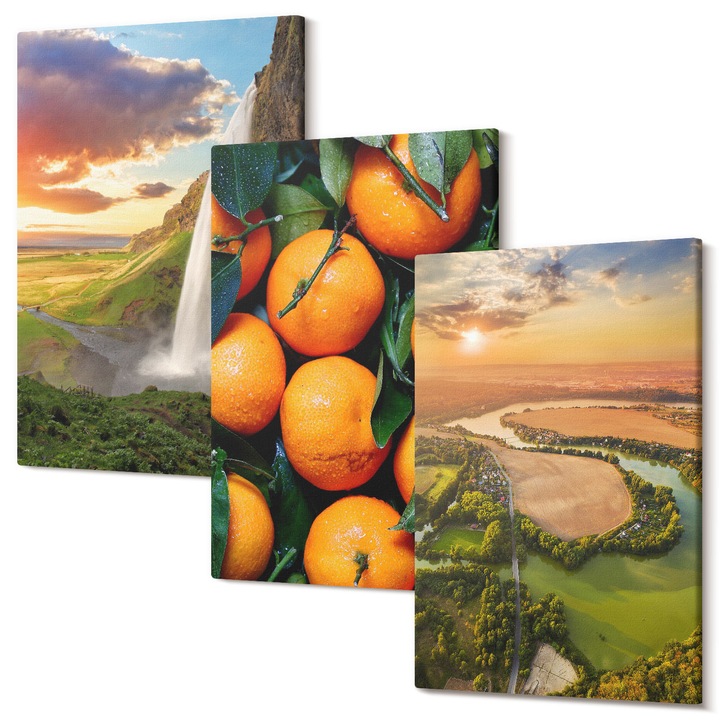 Set Tablou 3 Piese Triptic, Wallfluent, Cascada Muntelui Portocaliu, 3 piese, 3x40x60 cm, Decorativ, Modern, 040030010480000286686