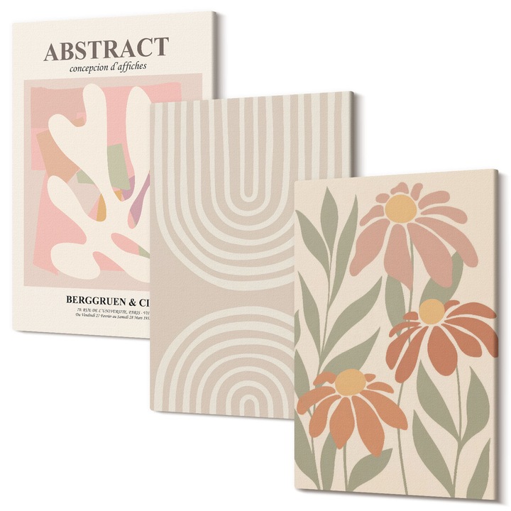 Set Tablouri Polycanvas, Wallfluent, Forme abstracte ale plantelor, 3 piese, 3x40x60 cm, Decorativ, Modern, 040030010480000287270