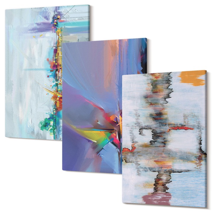 Set Tablouri Canvas, Tulup, Compozitii abstracte, stil pictural, 3 piese, 3x40x60 cm, Calitativ, Tablou din mai multe piese, Estetic, Pentru interior, Tablou Dormitor, 040030010480000286857